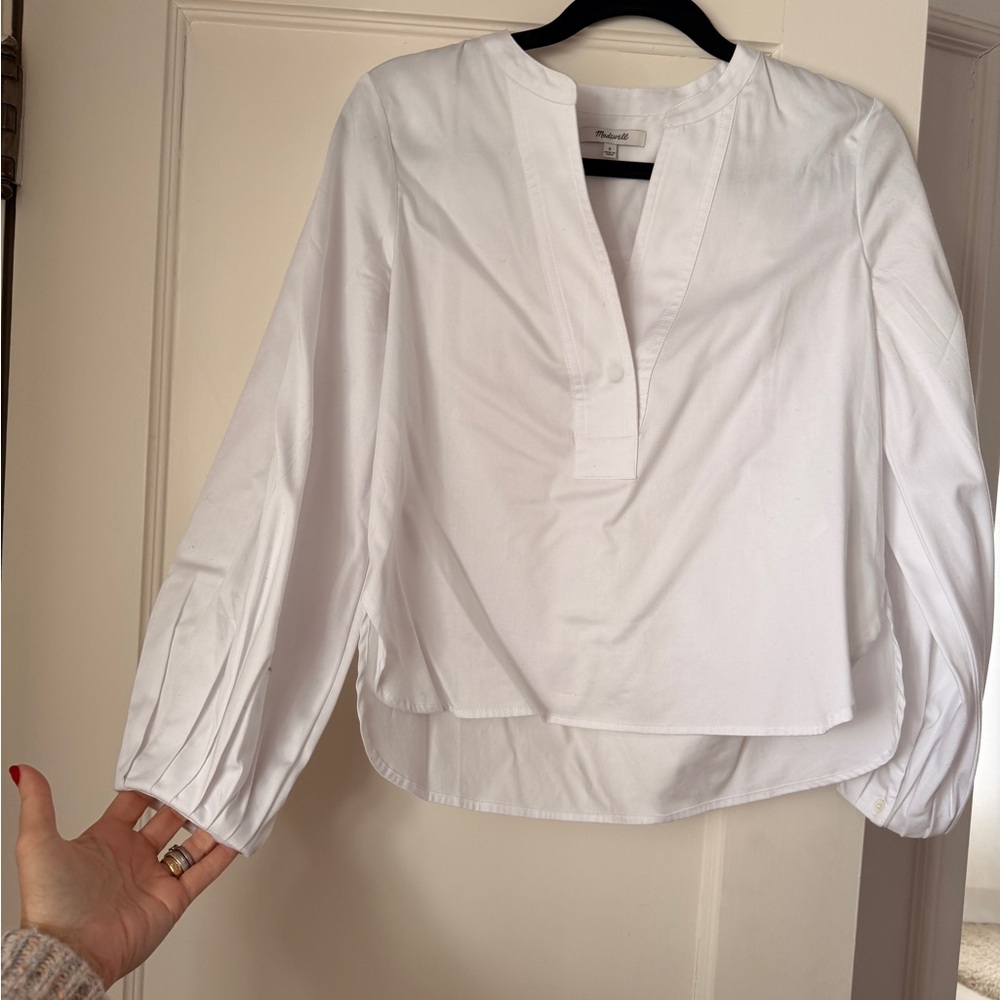 Madewell White Blouse with V-Neck